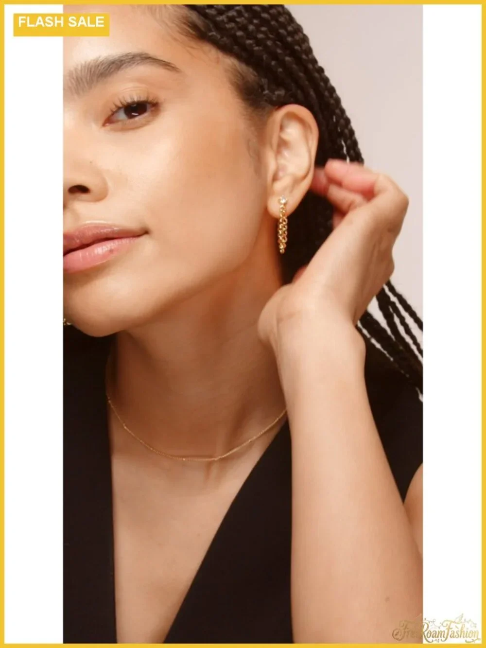 18K Gold Plated Dangle Chain Earrings Cubic Zirconia Studs for Women